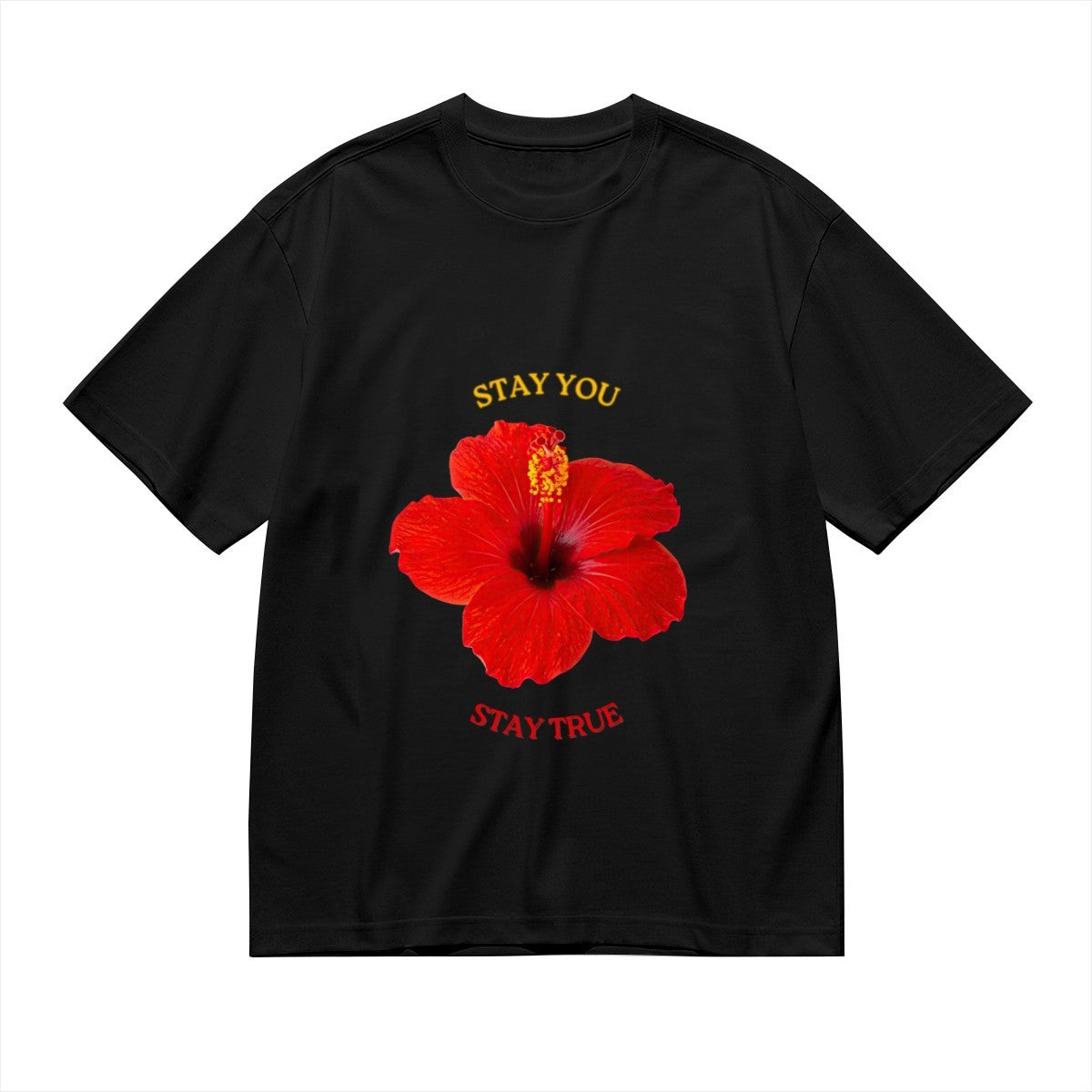 Women's Crimson Hibiscus T-Shirt — premium cotton, lifestyle photo