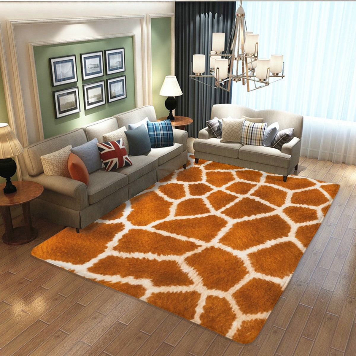 Maat Decor Flannel Area Rug — Savannah Giraffe non-slip floor mat, detail view