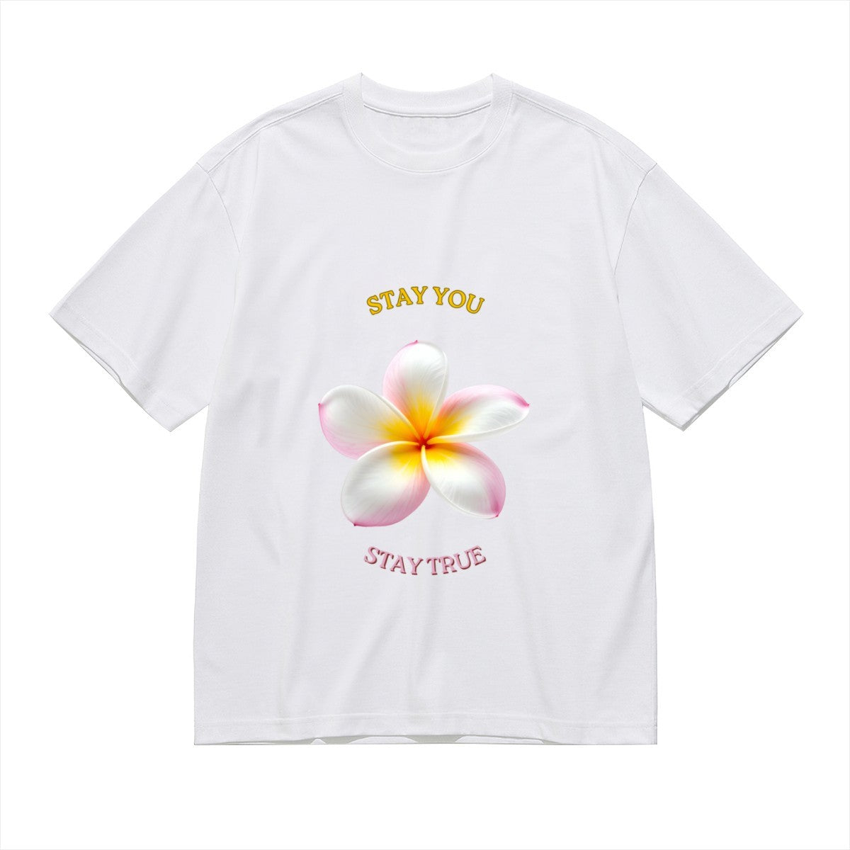 Women's White Plumeria T-Shirt — premium cotton, lifestyle photo