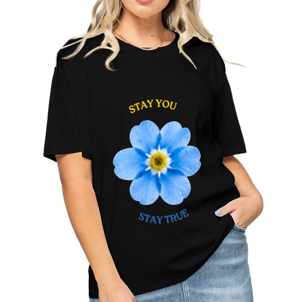 Women's Blue Blossom T-Shirt — premium cotton, front view