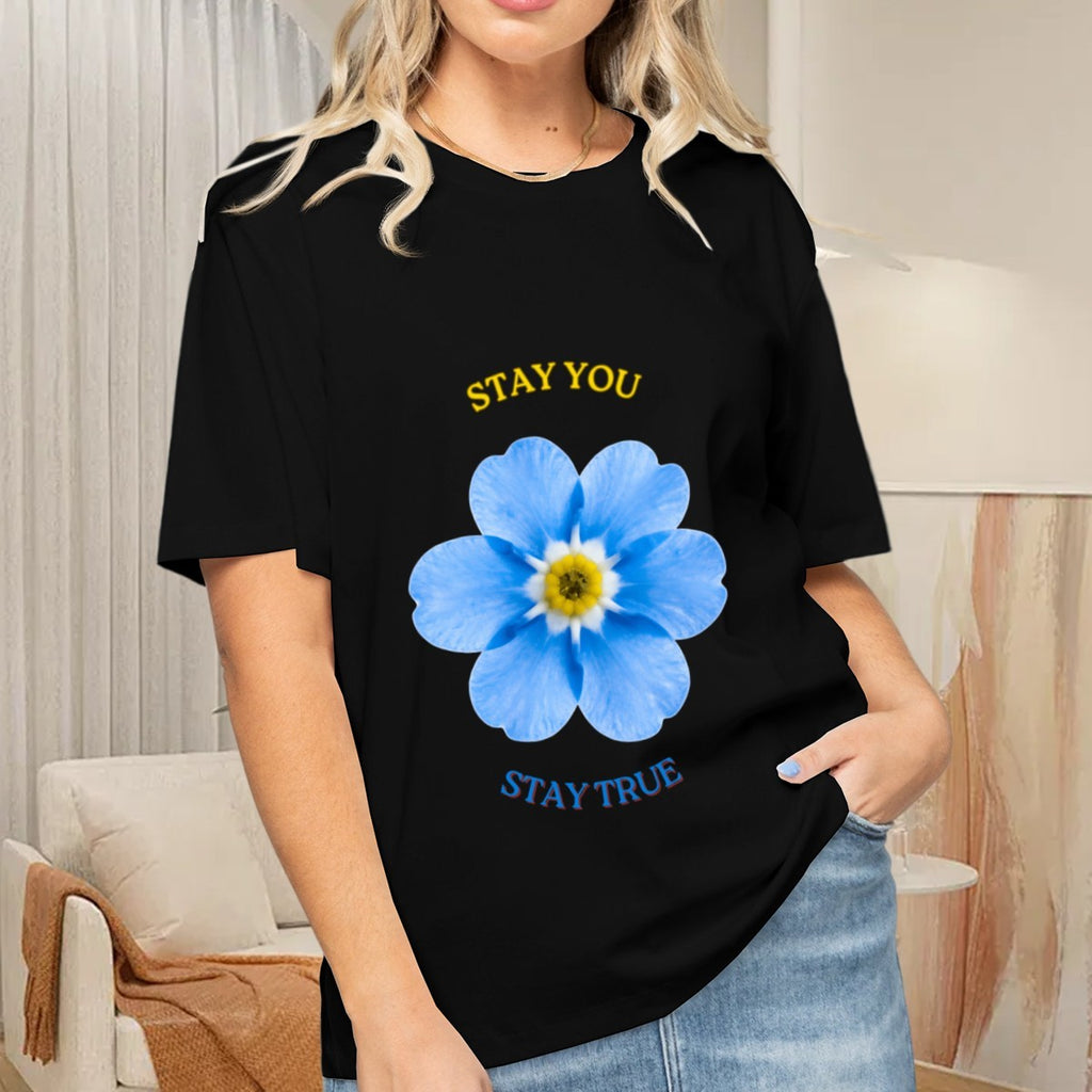 Women's Blue Blossom T-Shirt — premium cotton, back view