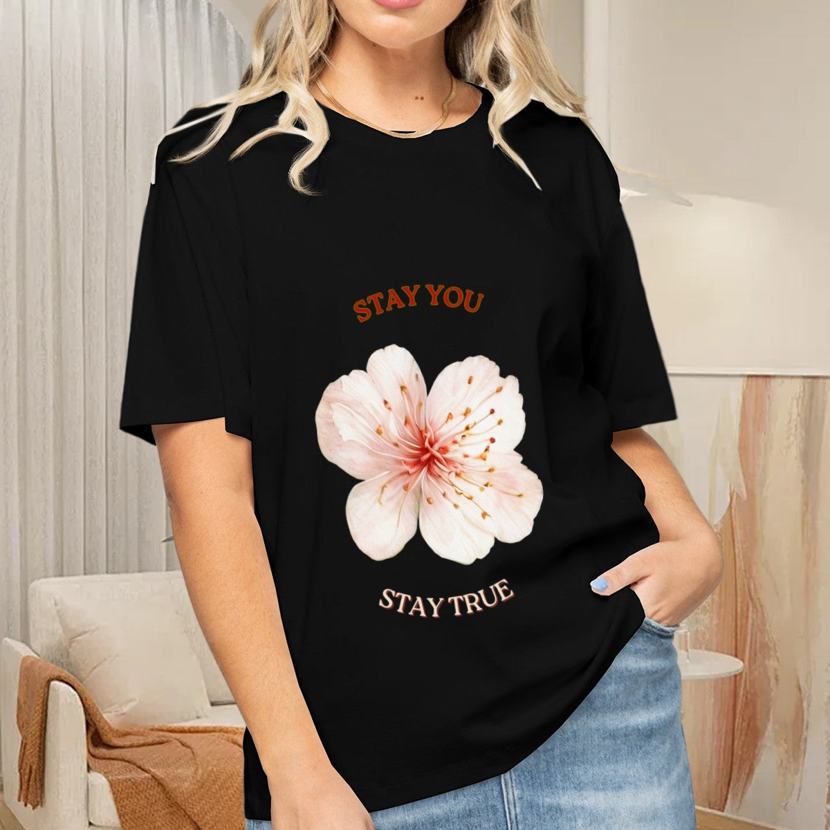 Women's Sakura Blossom T-Shirt — premium cotton, back view