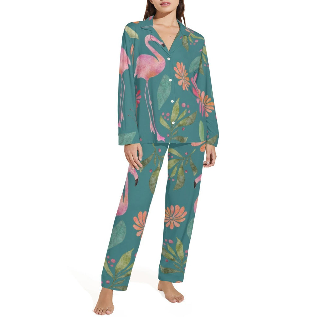 Pink Flamingo Women's Pajama Set — cozy custom gift, lifestyle photo