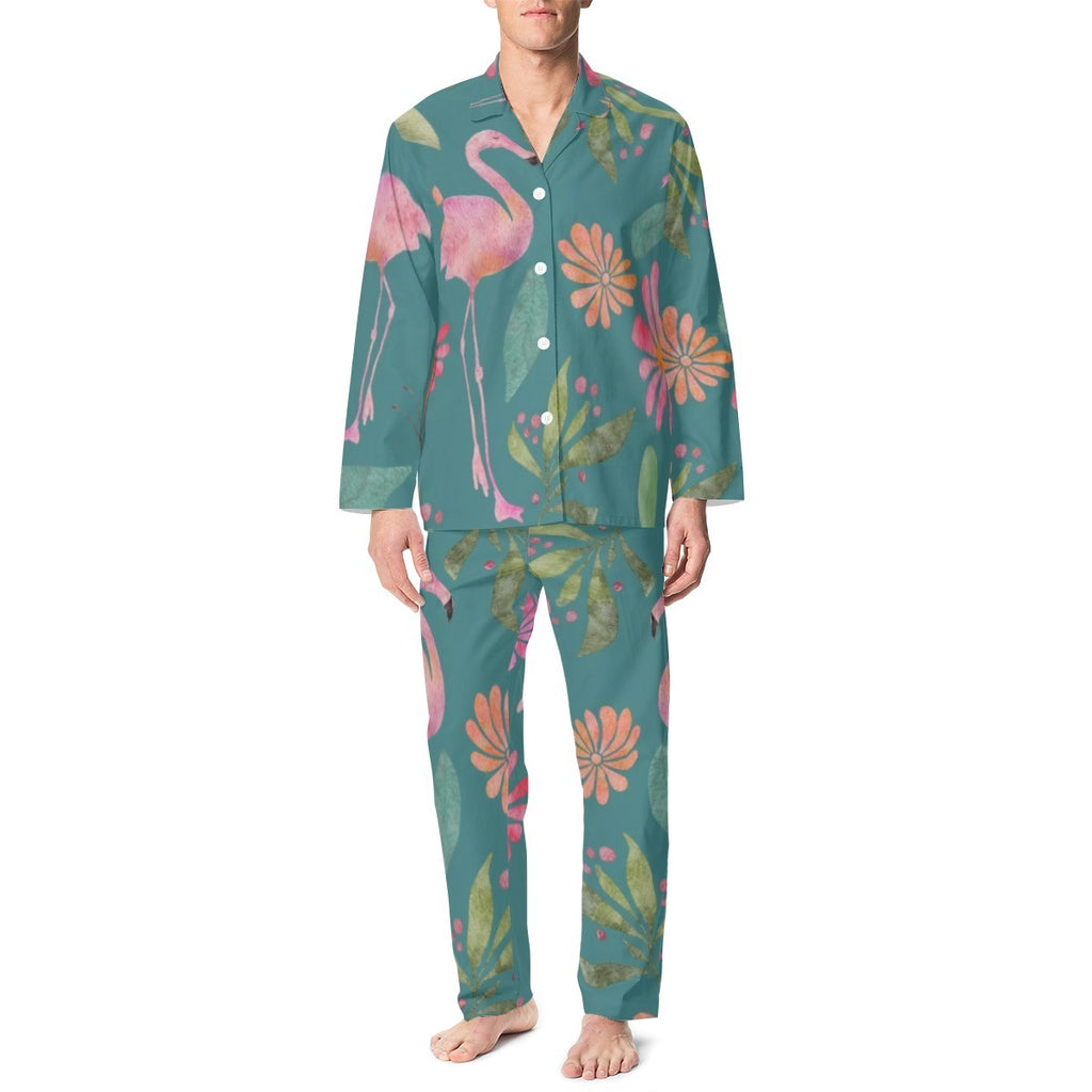 Pink Flamingo Women's Pajama Set — cozy custom gift, detail view
