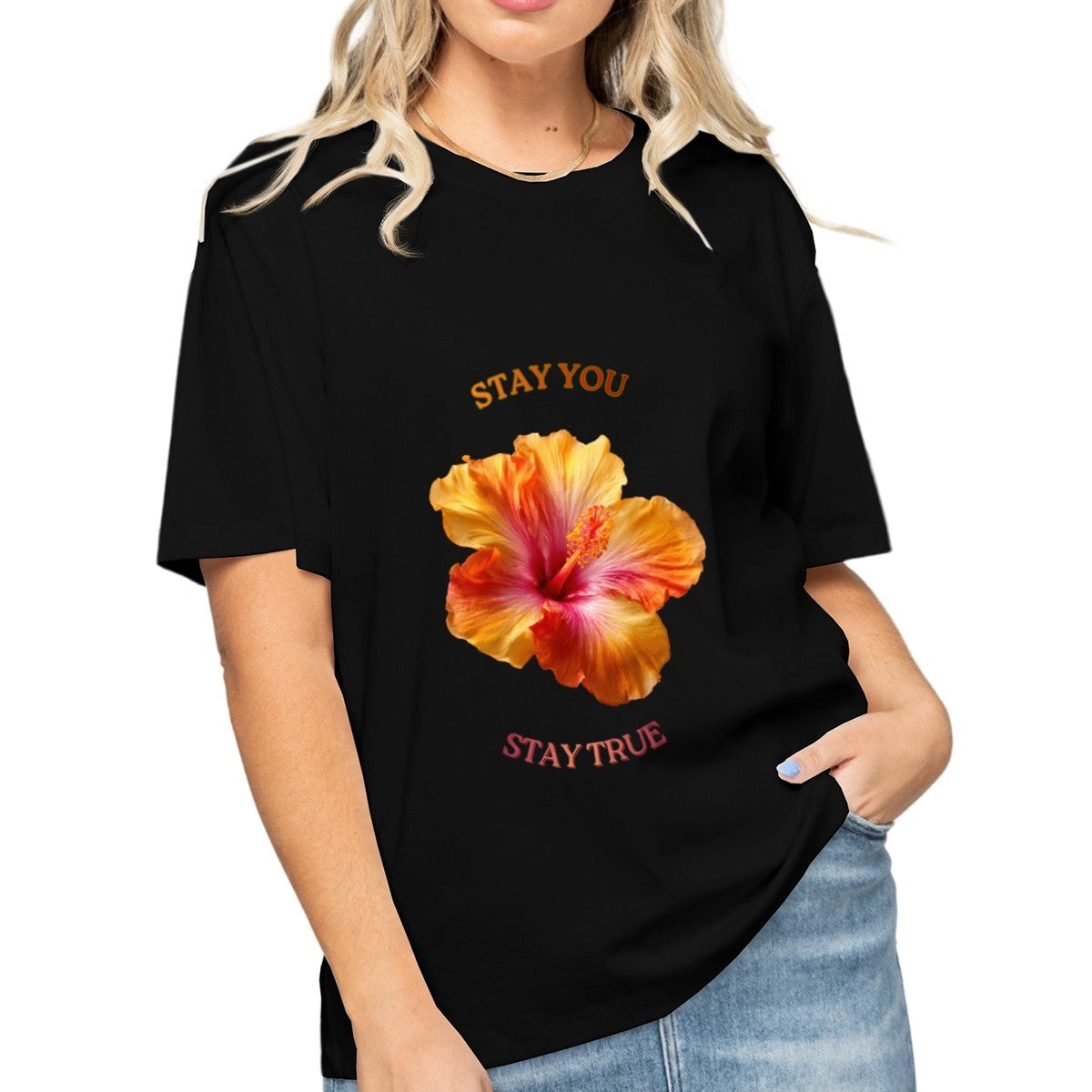 Women's Sunset Hibiscus T-Shirt — premium cotton, front view