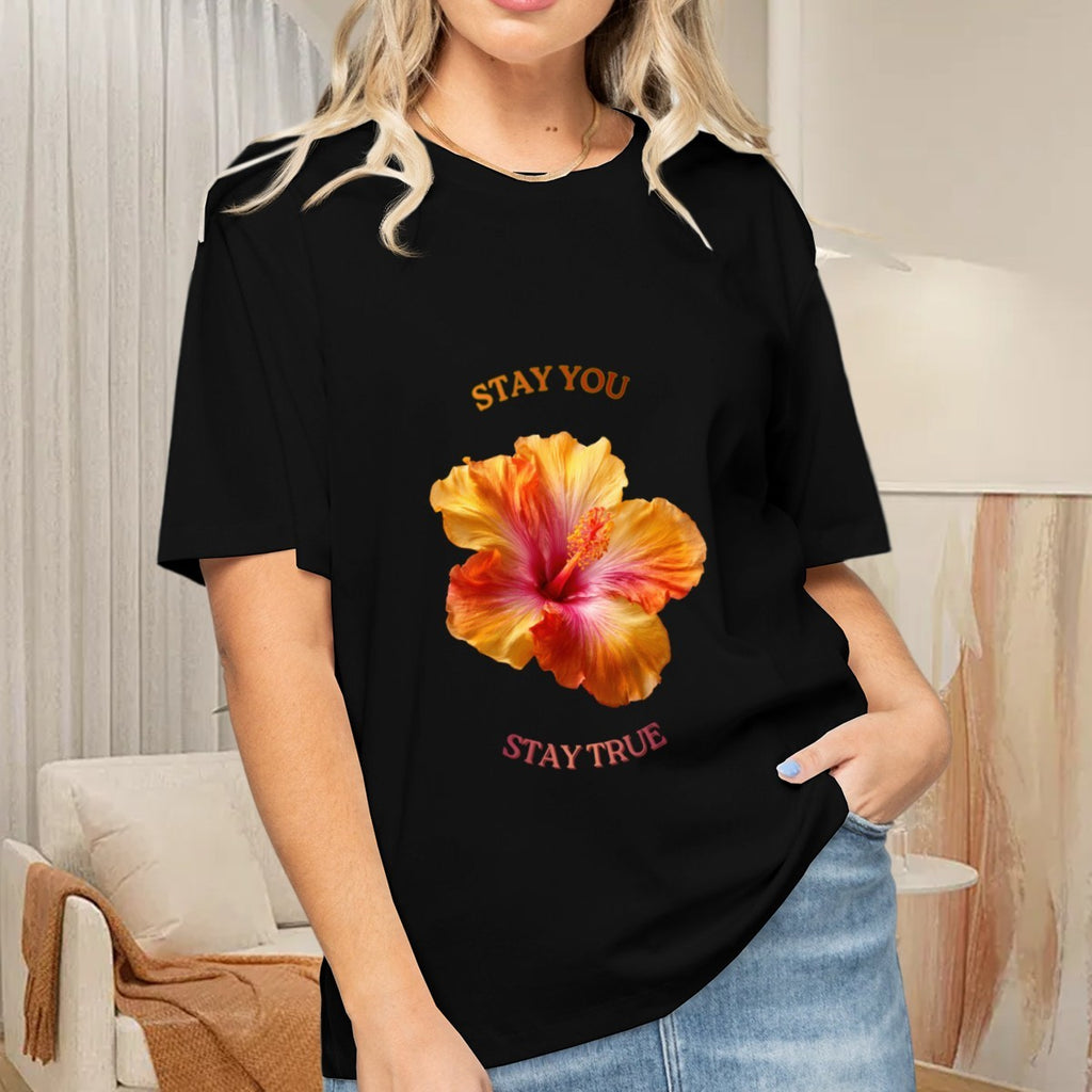 Women's Sunset Hibiscus T-Shirt — premium cotton, back view