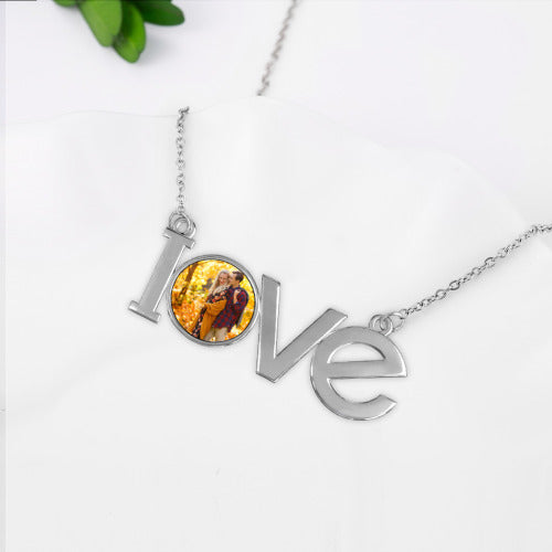 LOVE Letters Couple Necklace — romantic jewelry gift, detail view