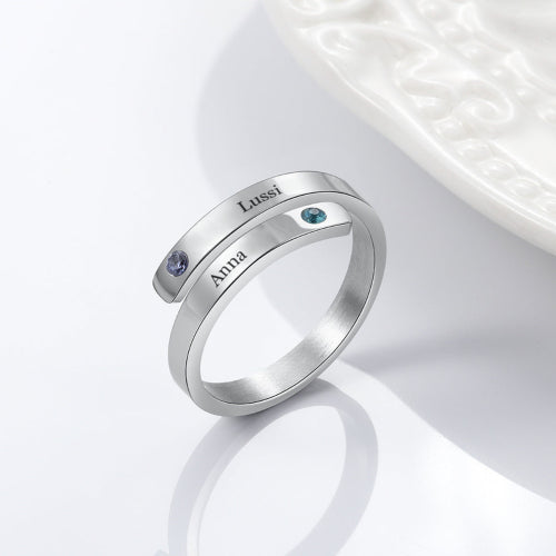 Wrap Name Ring — personalized name birthstone ring, lifestyle photo