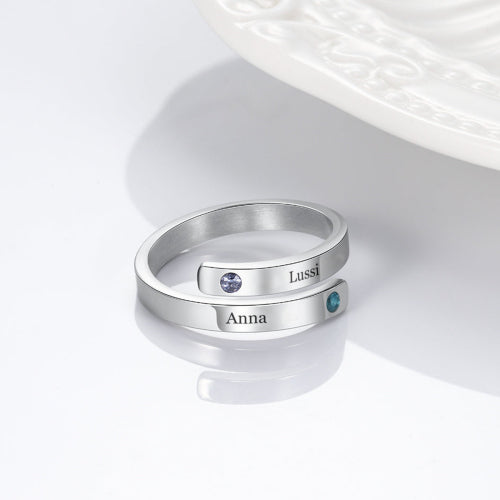Wrap Name Ring — personalized name birthstone ring, detail view
