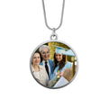 Round Snake Chain Pendant — modern personalized necklace, lifestyle photo
