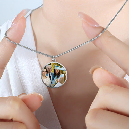 Round Snake Chain Pendant — modern personalized necklace, styled photo