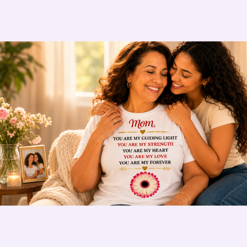 Mom Personalized Flower T-Shirt — custom photo gift, front view