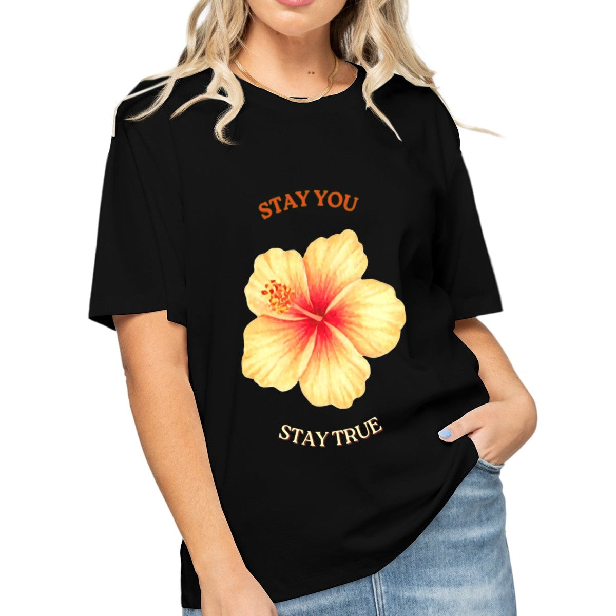Women's Golden Hibiscus T-Shirt — premium cotton, front view
