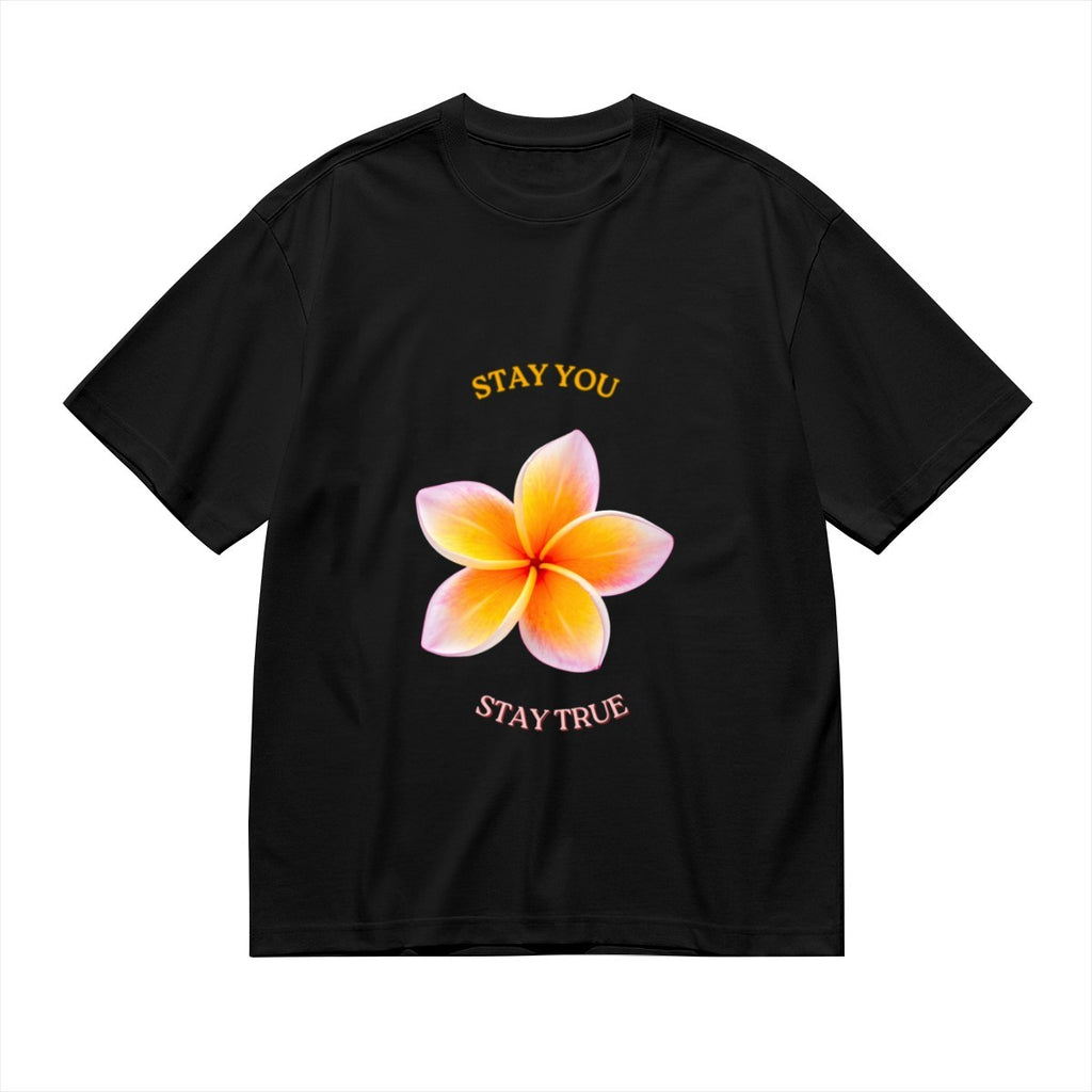 Women's Tropical Plumeria T-Shirt — premium cotton, lifestyle photo