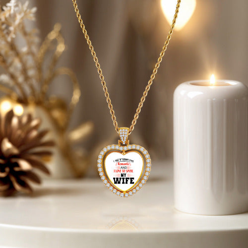 Engraved Heart Necklace — personalized stainless steel pendant, close-up