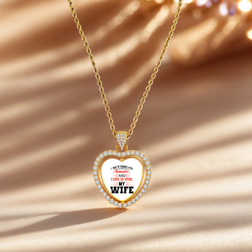 Engraved Heart Necklace — personalized stainless steel pendant, lifestyle photo