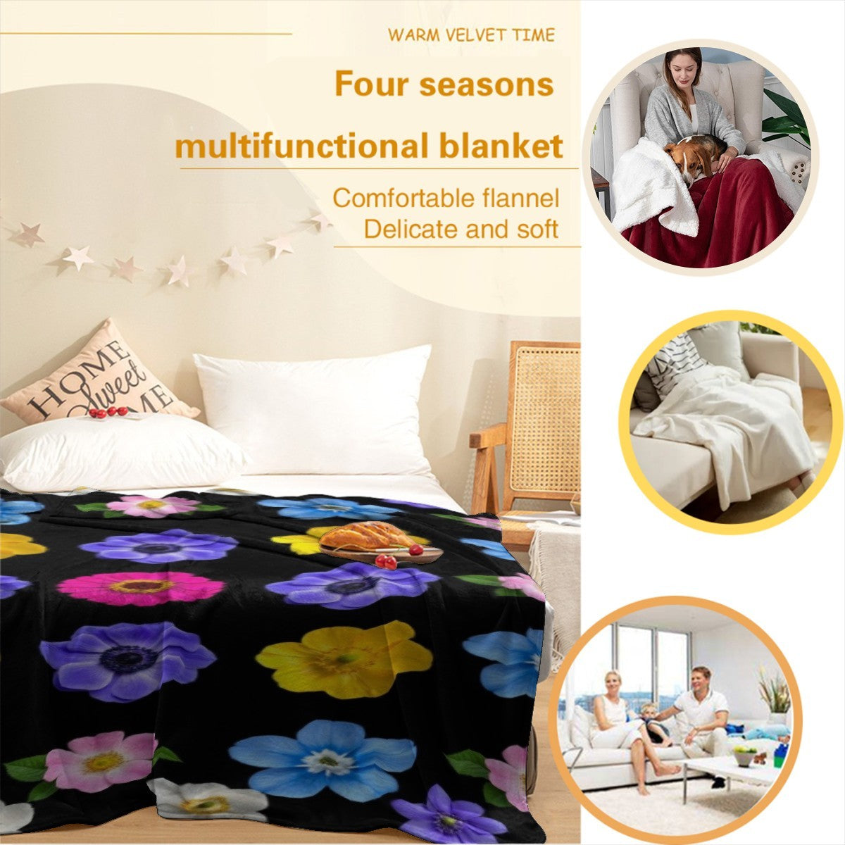 Flowers Memory Blanket — personalized photo keepsake, detail view
