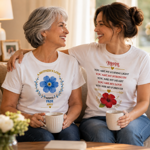 Mom Personalized Flower T-Shirt — custom photo gift, detail view