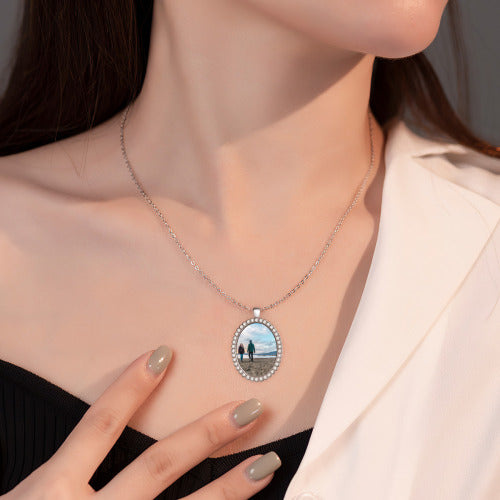 Oval Photo Pendant Necklace — personalized memory jewelry, lifestyle photo