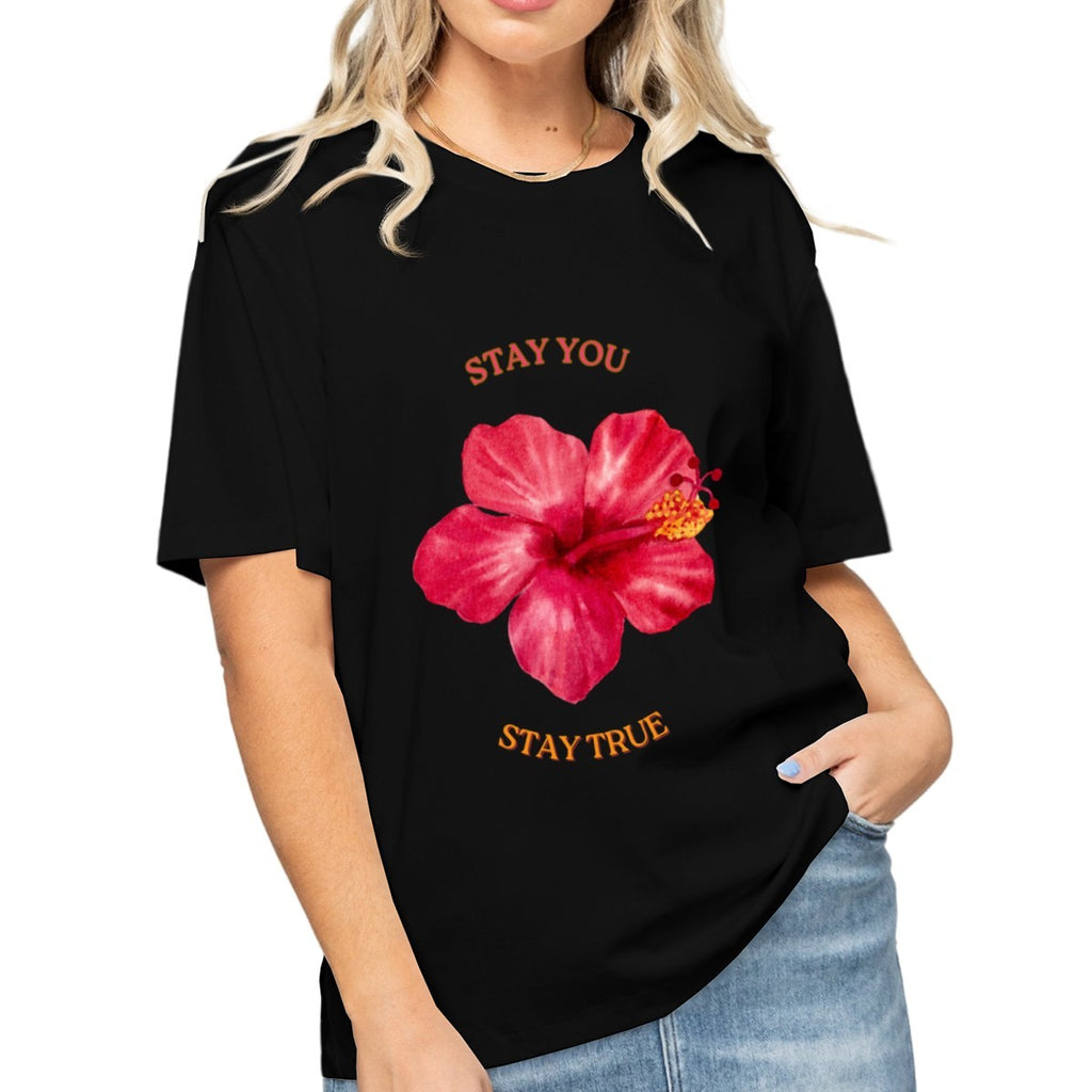 Women's Hibiscus Flower T-Shirt — premium cotton, lifestyle photo