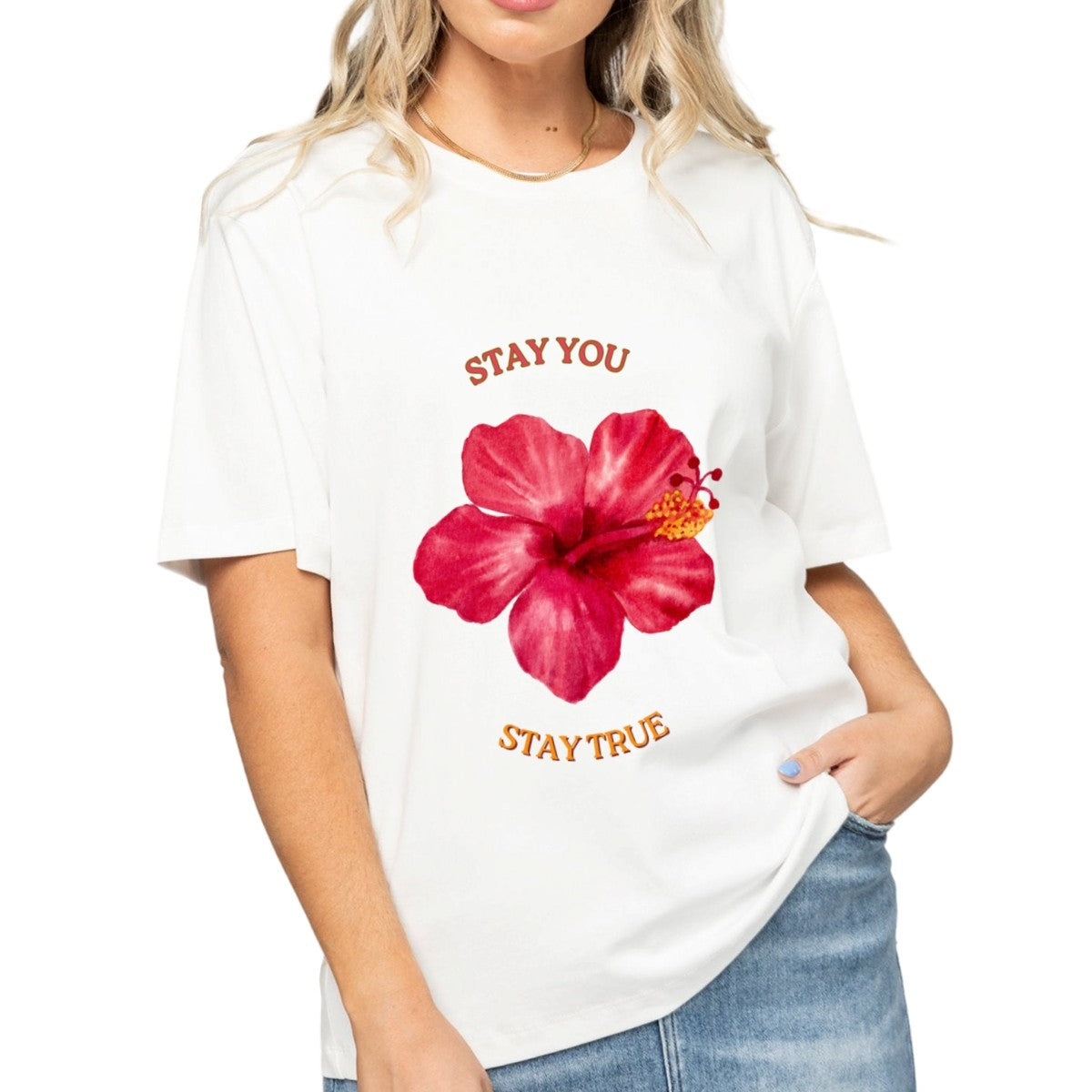 Women's Hibiscus Flower T-Shirt — premium cotton, front view