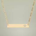 Cutout Paw Bar Necklace in 18K Gold — personalized engraved pet name bar with paw print cutout
