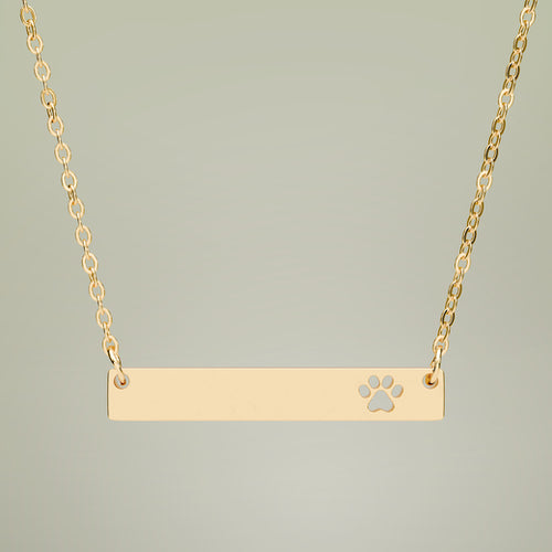 Cutout Paw Bar Necklace — Their Name, Close To Your Heart