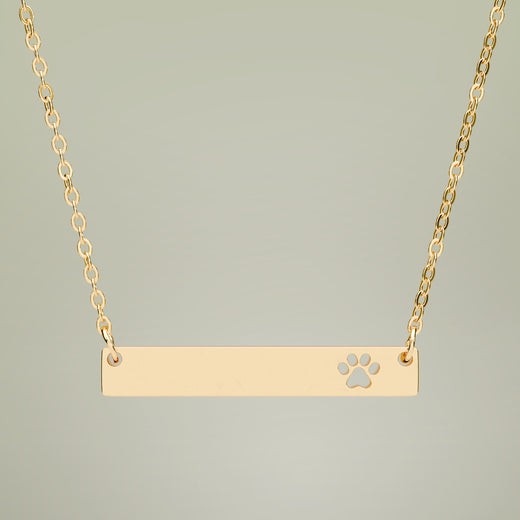 Cutout Paw Bar Necklace — Their Name, Close To Your Heart
