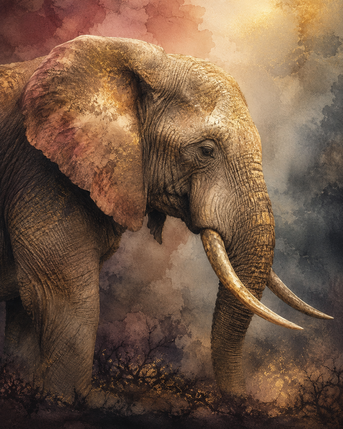 Elephant Wisdom printable wall art — watercolor elephant, instant digital download