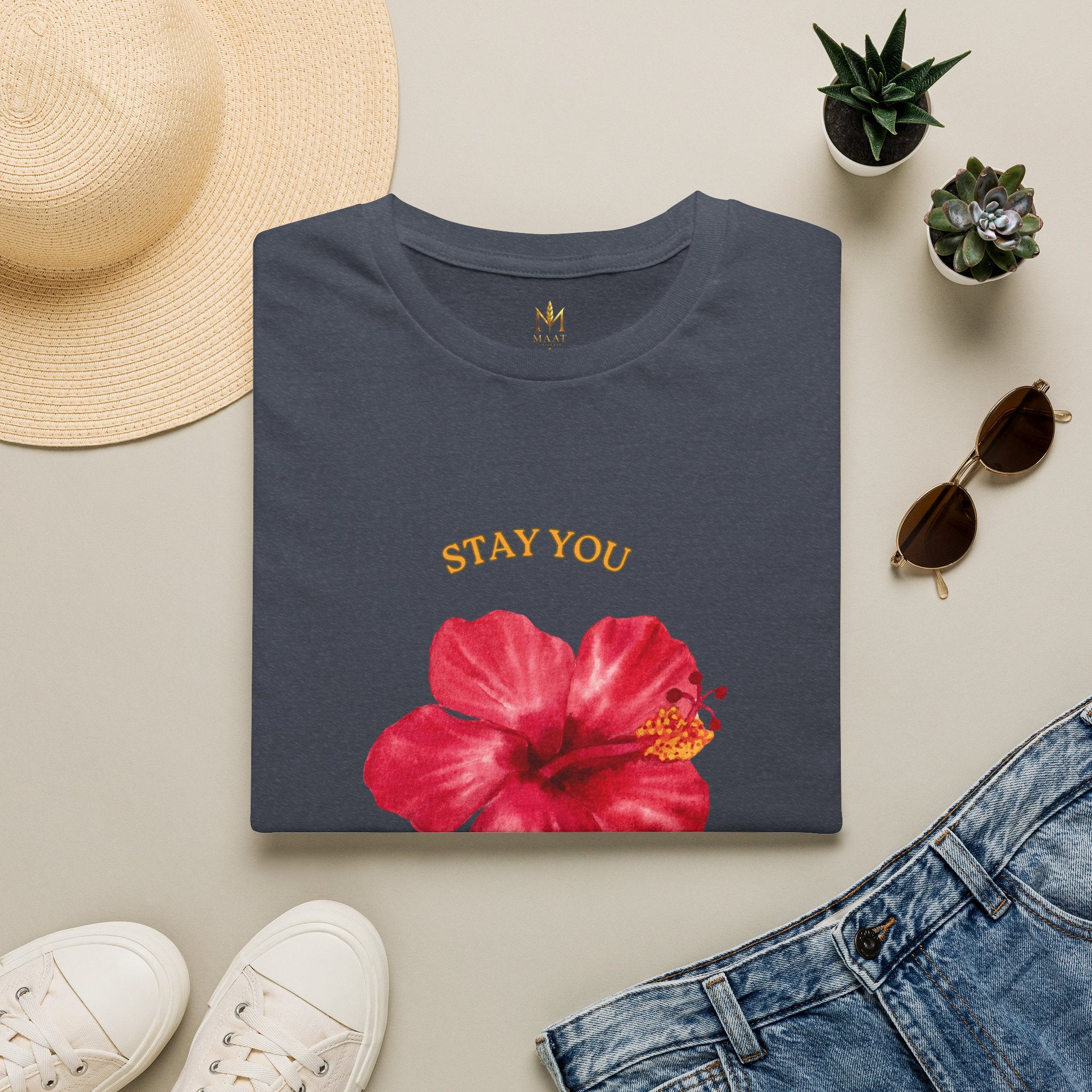 Stay You Stay True Women T-Shirt Heather Navy Folded