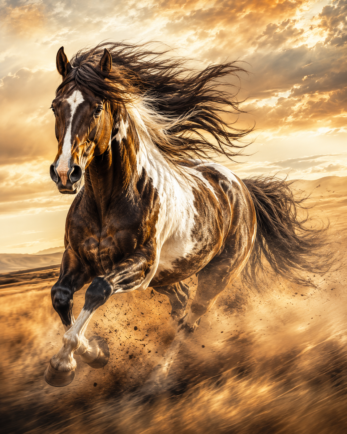 Horse Freedom printable wall art — galloping horse at sunset, instant digital download