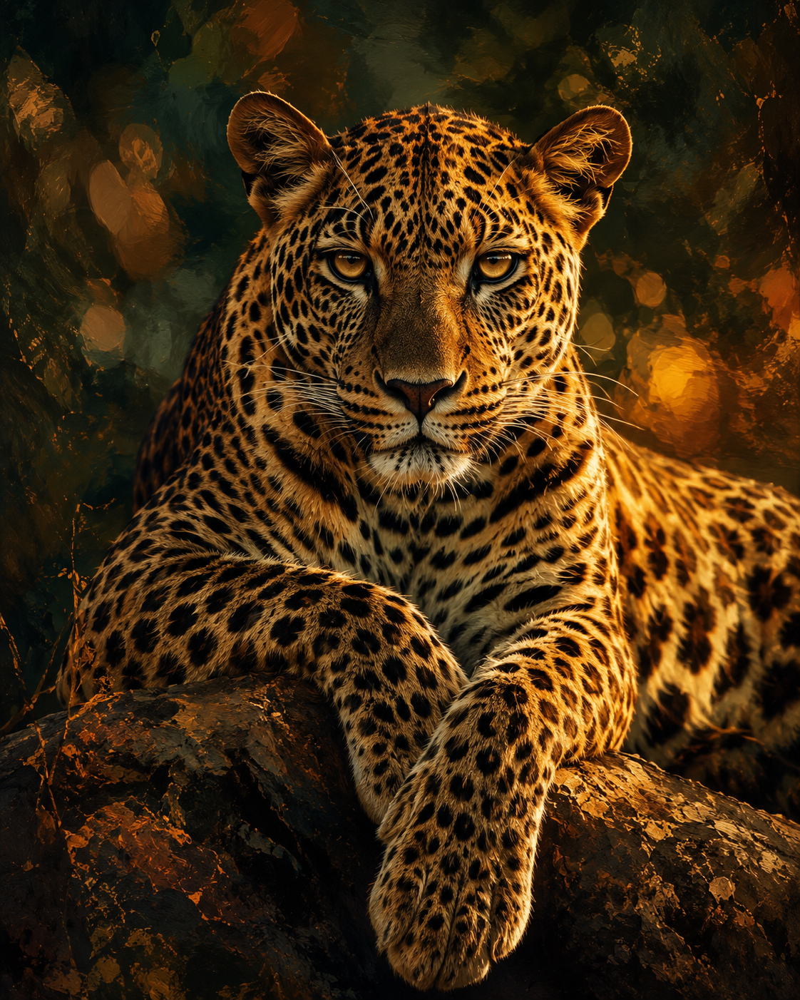 Leopard Confidence printable wall art — golden leopard at dusk, instant digital download