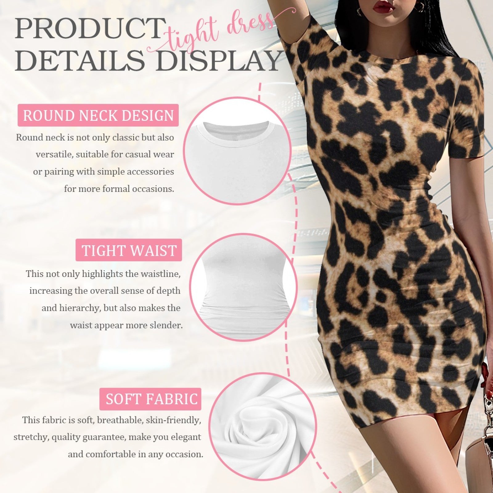 Wild Grace Leopard Bodycon Dress - Dark Jaguar fabric details