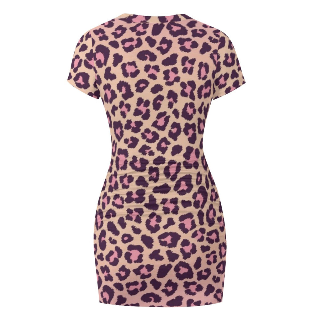 Wild Grace Leopard Bodycon Dress - Pink Leopard back view