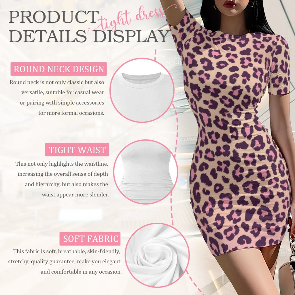 Wild Grace Leopard Bodycon Dress - Pink Leopard fabric details