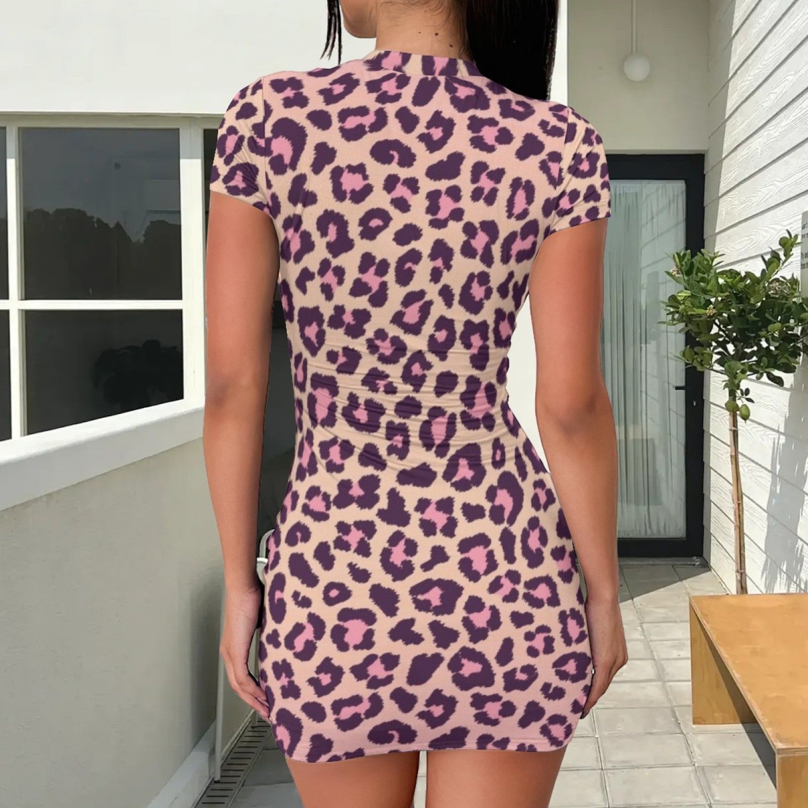Wild Grace Leopard Bodycon Dress - Pink Leopard lifestyle back