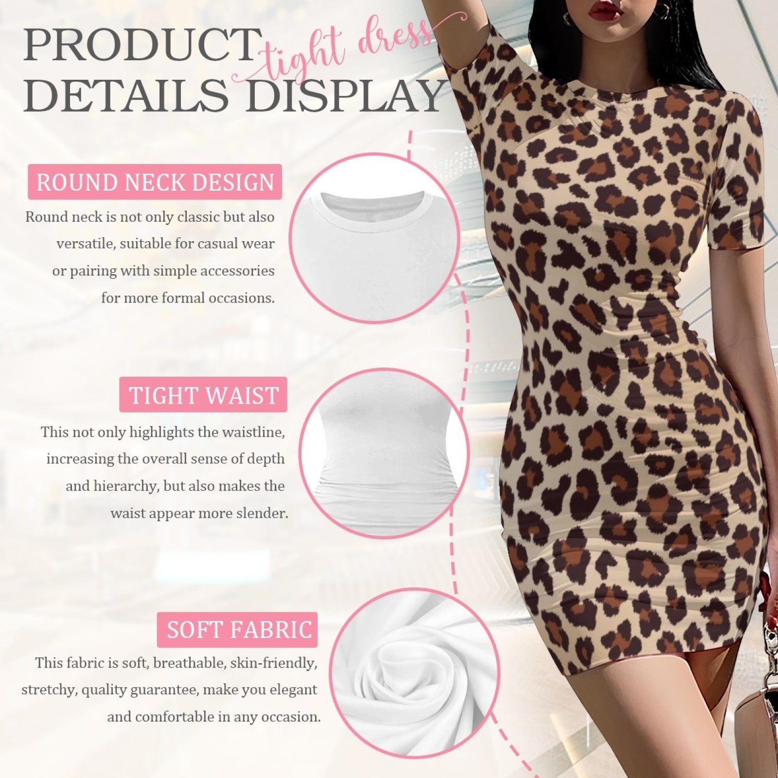 Wild Grace Leopard Bodycon Dress - Vintage Leopard fabric details