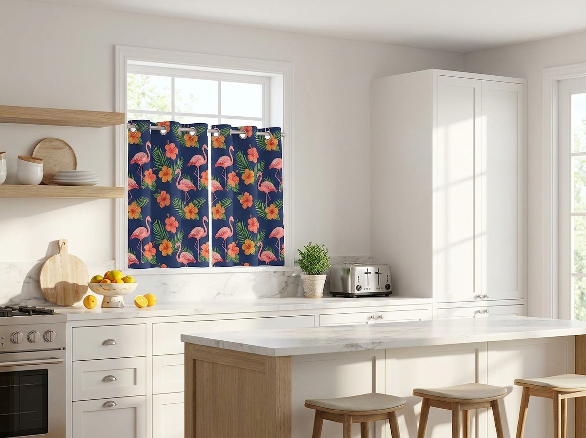 Tropical Flamingo curtains – Watercolor flamingo kitchen 53x53