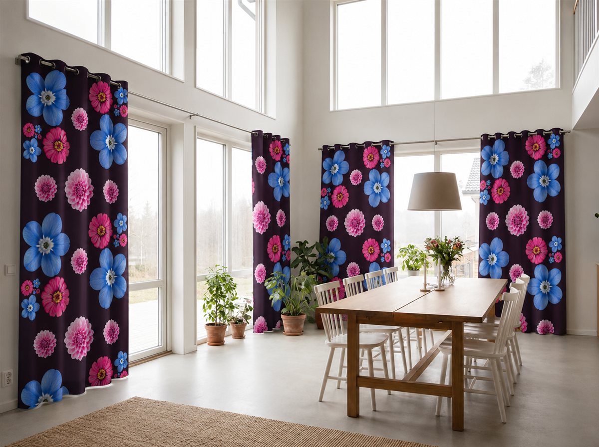 Blue Blossom large windows dining room curtains 53x91 – Best Seller