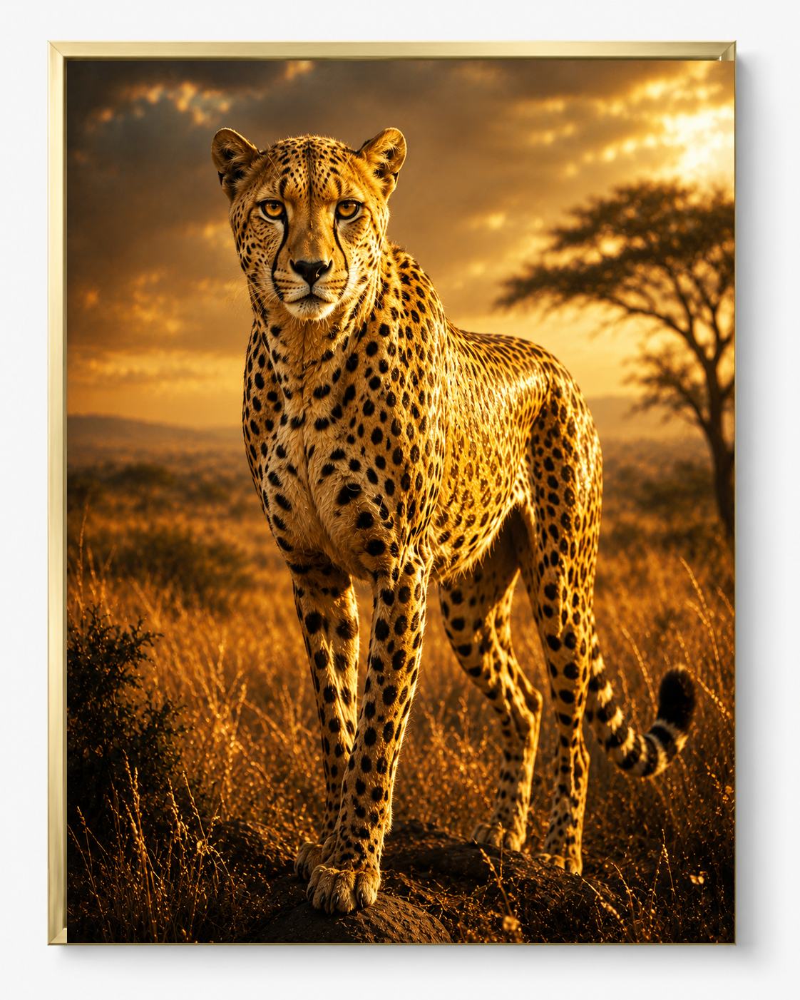 Cheetah Speed sacred wall art — Premium Gold frame, fine art print, Maat Universe