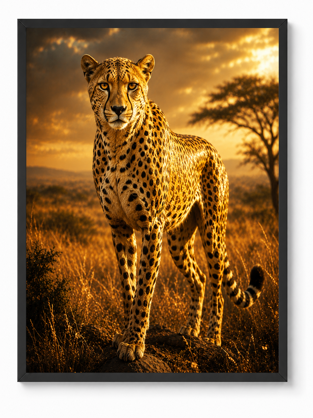 Cheetah Speed sacred wall art — Standard Black frame, fine art print, Maat Universe