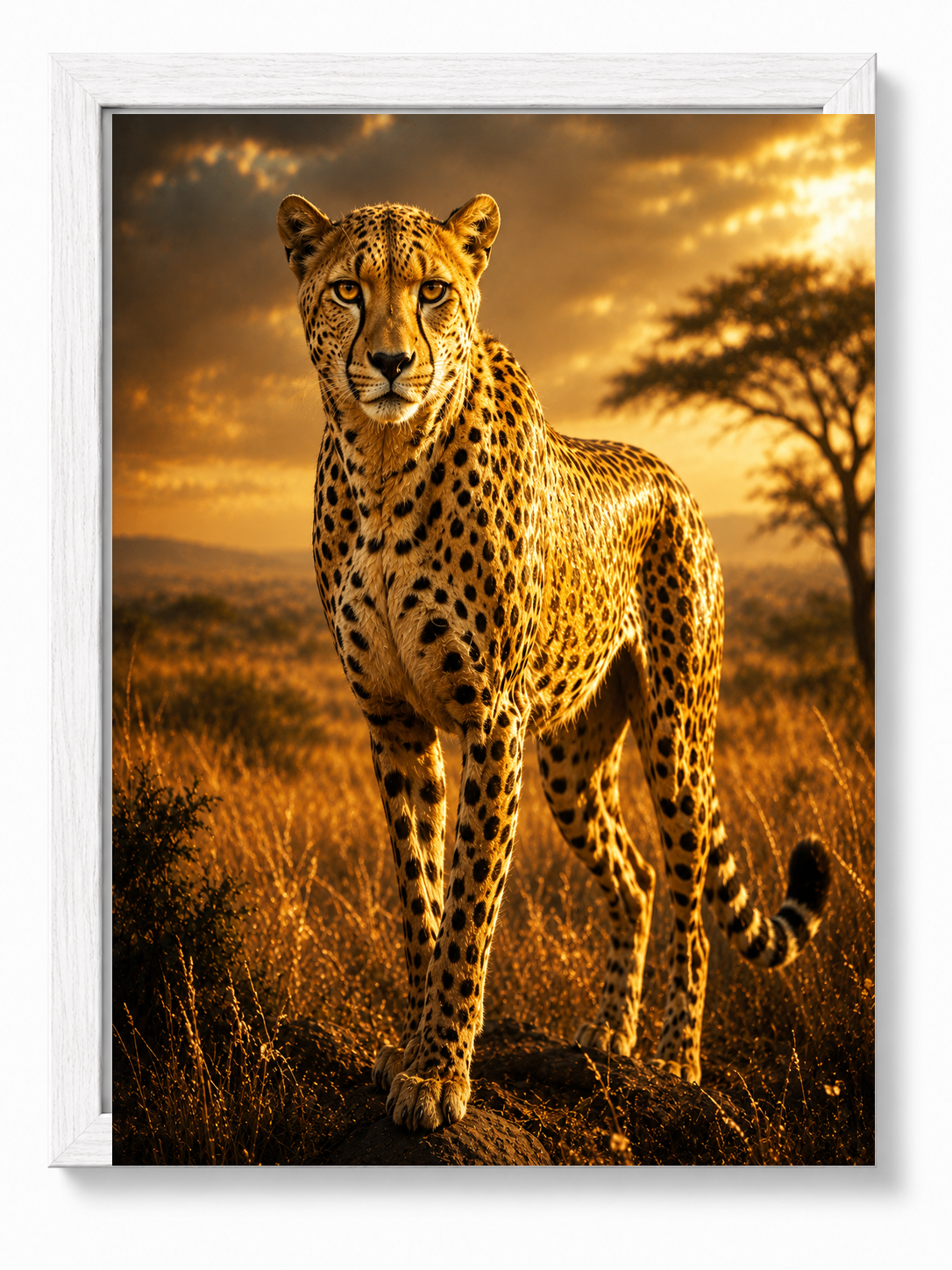 Cheetah Speed sacred wall art — Standard Natural Oak frame, fine art print, Maat Universe