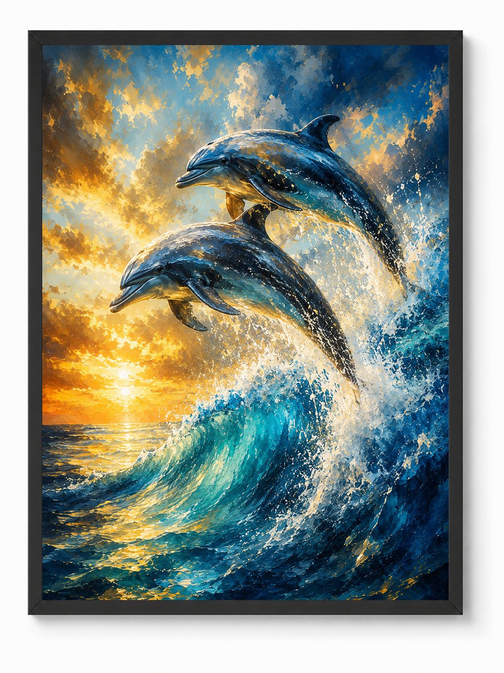 Dolphins Joy sacred wall art — Standard Black frame, fine art print, Maat Universe