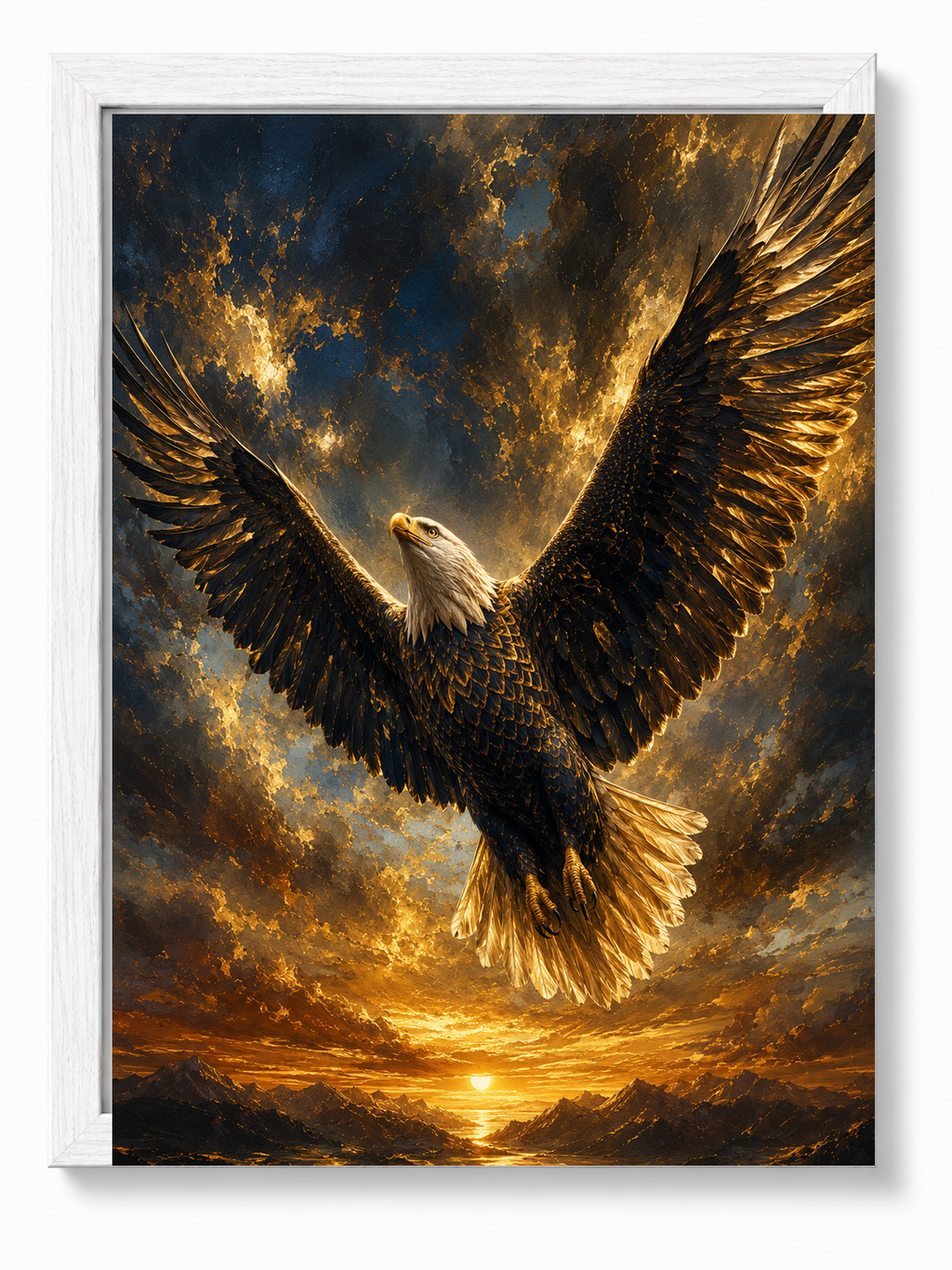 Eagle Vision sacred wall art — Standard Natural Oak frame, fine art print, Maat Universe