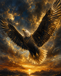 Eagle Vision sacred wall art — fine art print, dramatic gold dark tones, Maat Universe