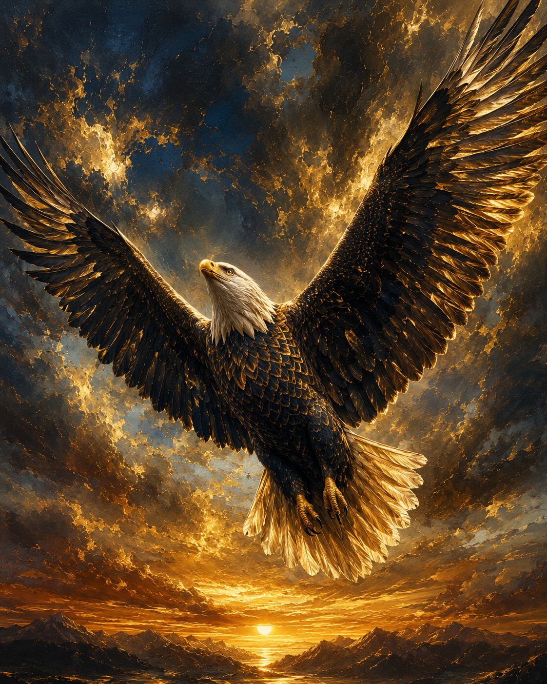 Eagle Vision sacred wall art — fine art print, dramatic gold dark tones, Maat Universe