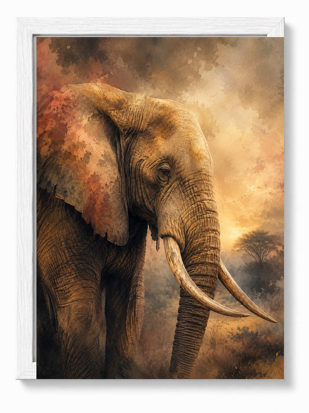 Elephant Wisdom sacred wall art — Standard Natural Oak frame, fine art print, Maat Universe