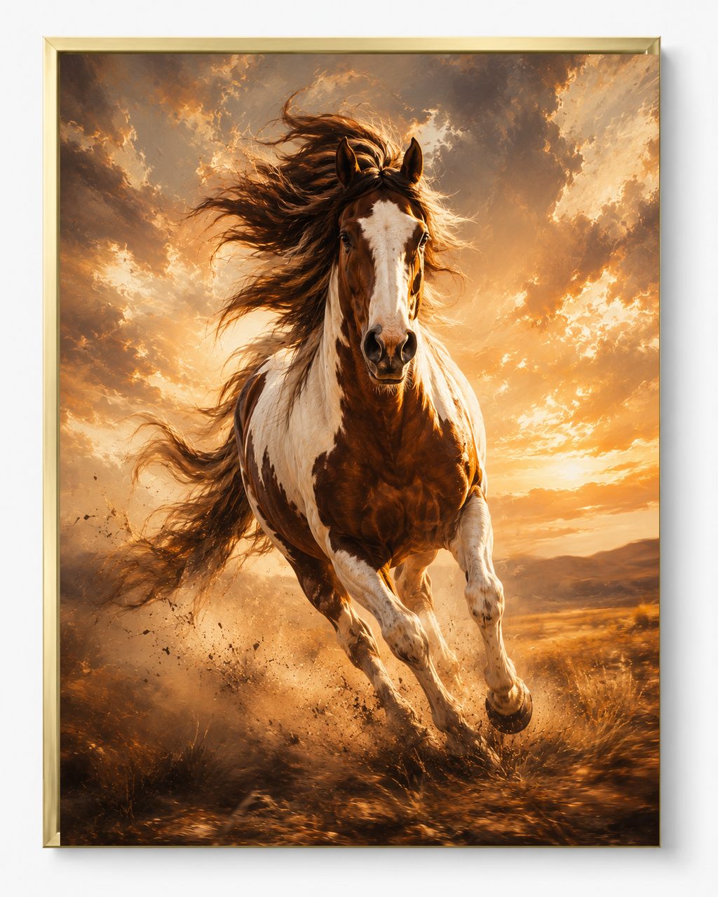 Horse Freedom sacred wall art — Premium Gold frame, fine art print, Maat Universe