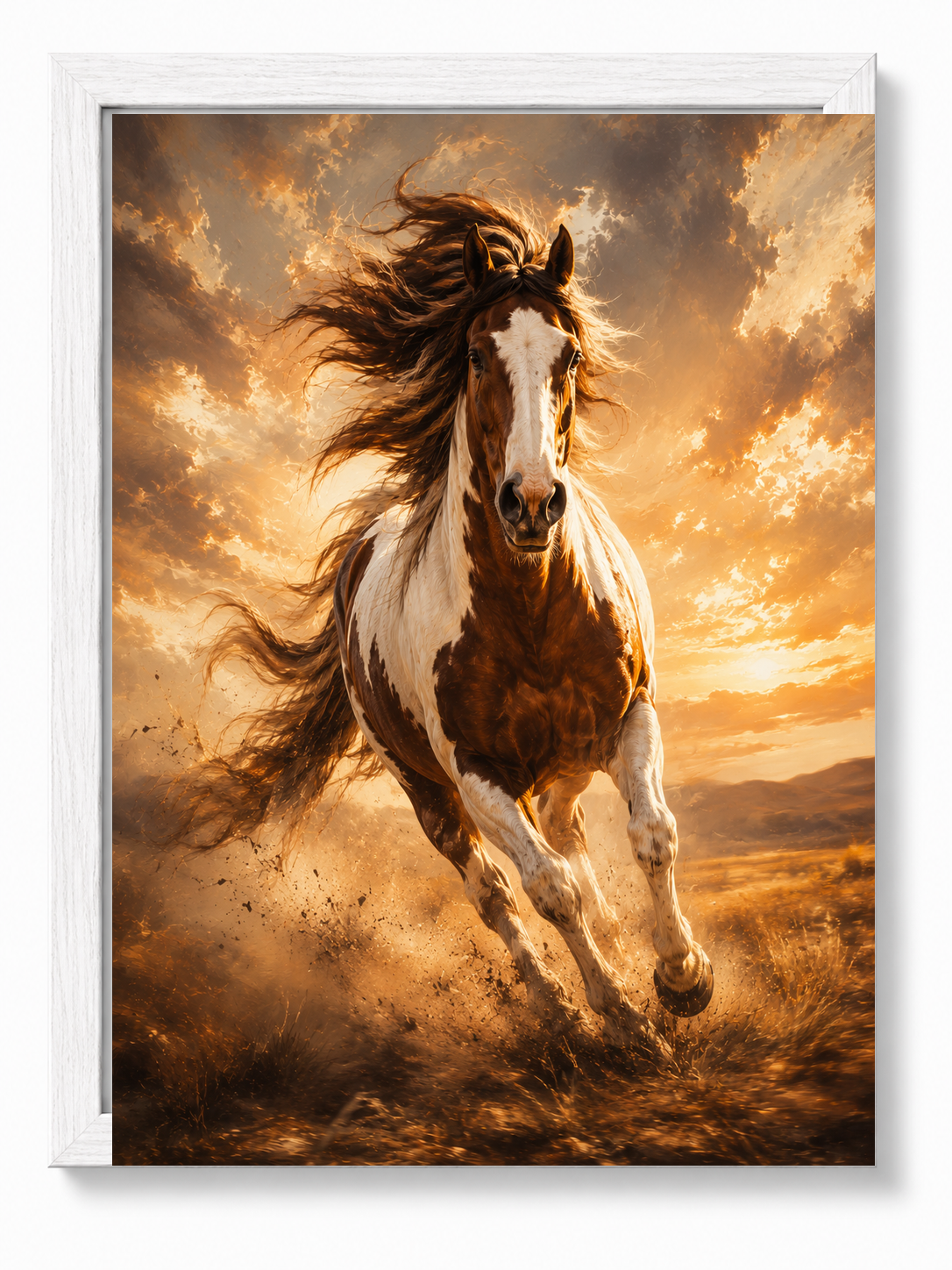 Horse Freedom sacred wall art — Standard Natural Oak frame, fine art print, Maat Universe