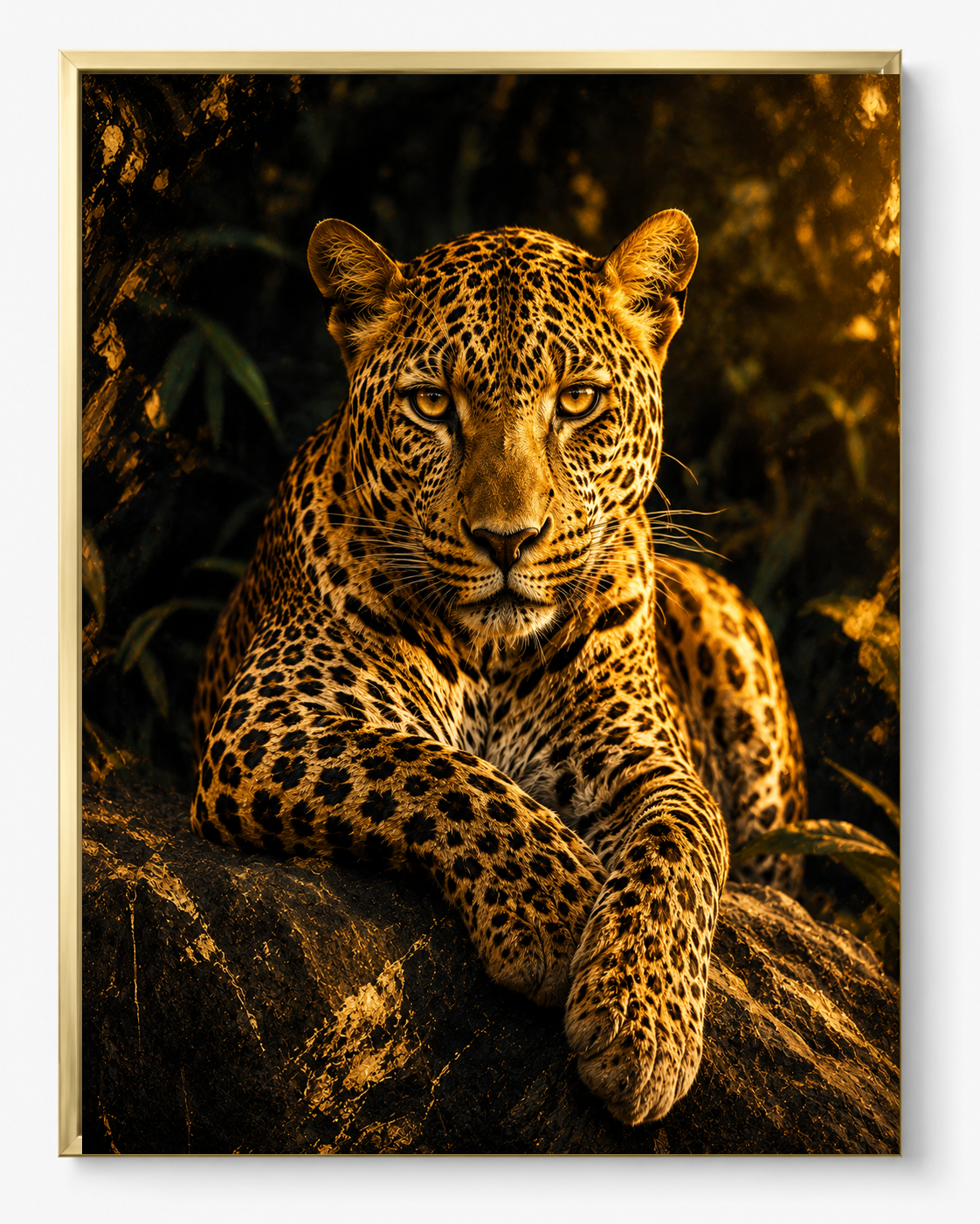Leopard Confidence sacred wall art — Premium Gold frame, fine art print, Maat Universe